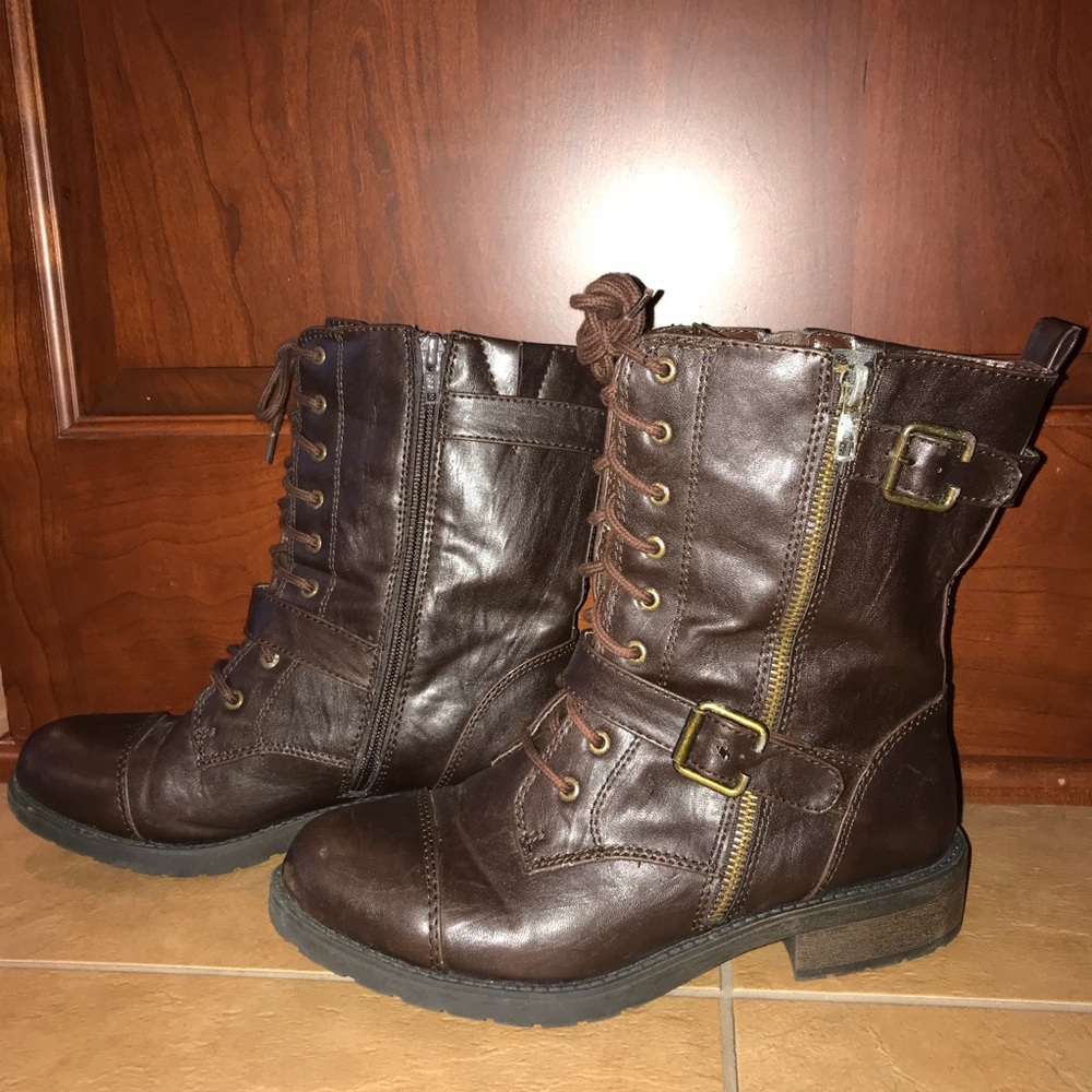 Brown combat boots